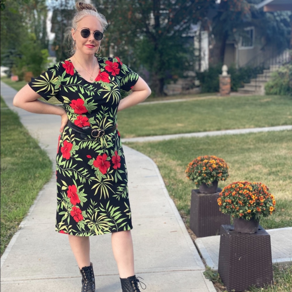 Vintage Tropical Print Dress